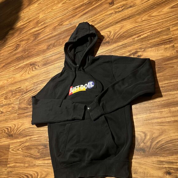 Nike Just Do It Hoodie Mens Fade Black Spell Out Embroidered - Picture 2 of 4